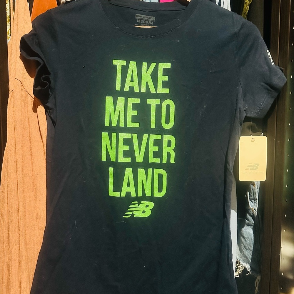 New Balance navy Tee with Bright Green Text glow in the dark!